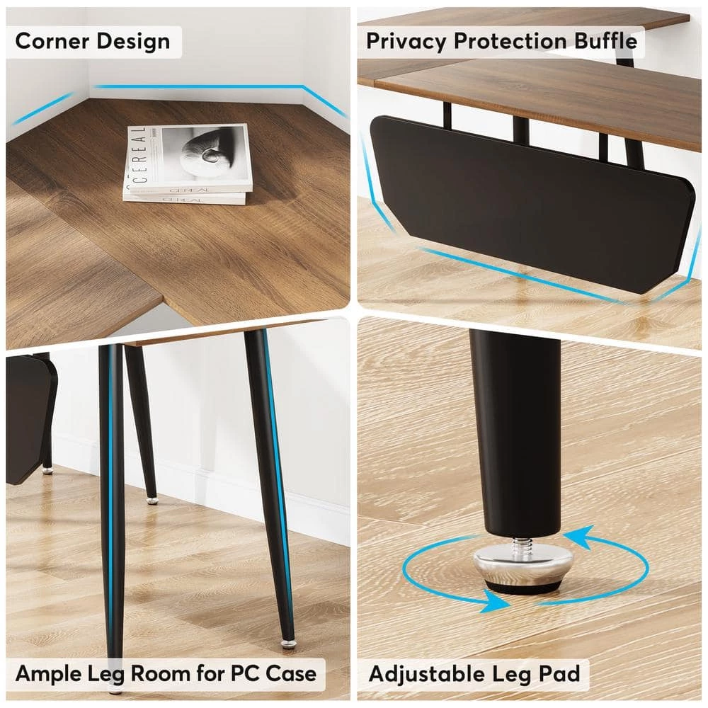Perry 68.9 in. L-Shaped Dark Walnut Executive Office Desk, Industrial Business Furniture Set with Front Baffle by TRIBESIGNS WAY TO ORIGIN 8 Perry 68.9 in. L-Shaped Dark Walnut Executive Office Desk, Industrial Business Furniture Set with Front Baffle by TRIBESIGNS WAY TO ORIGIN - Image 6