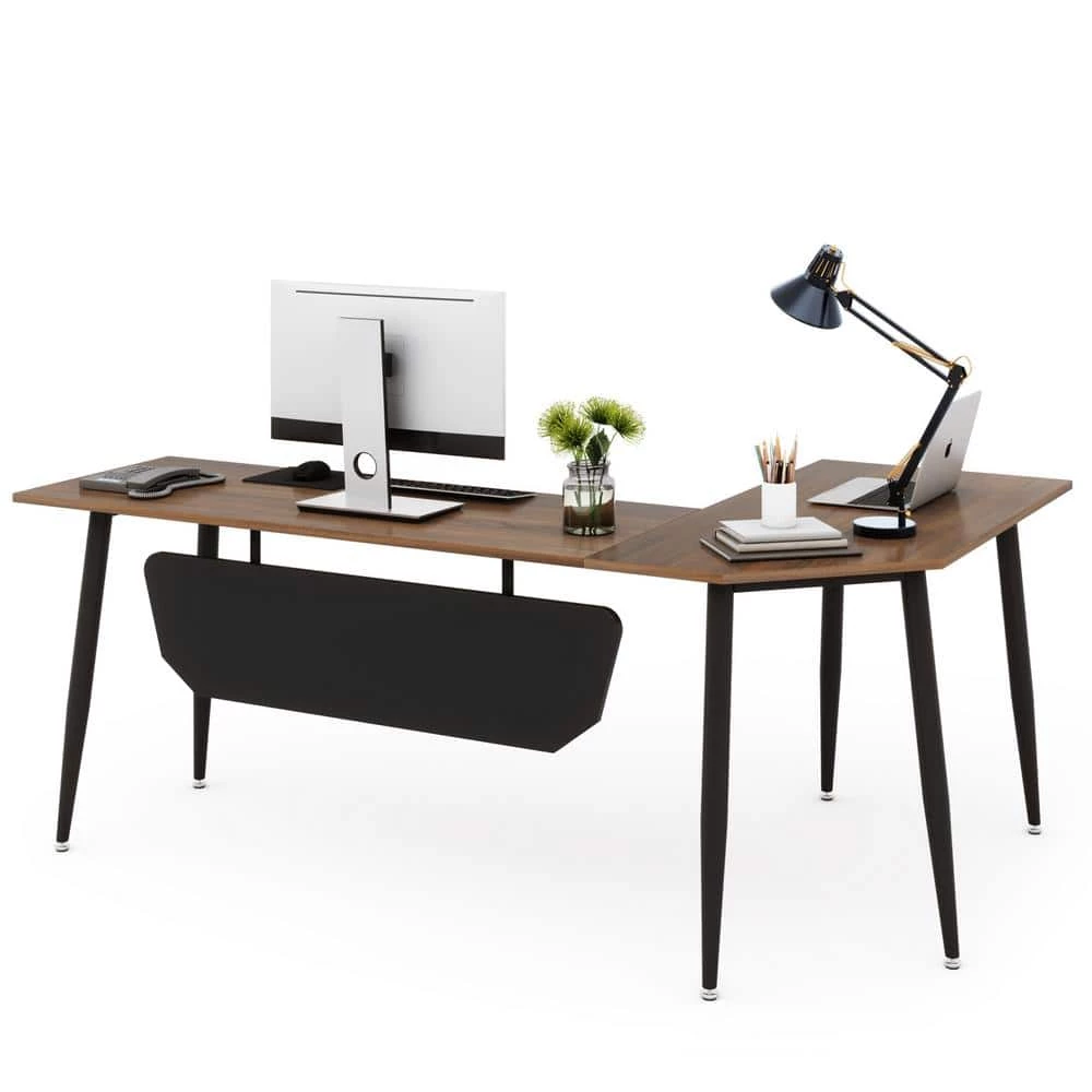 Perry 68.9 in. L-Shaped Dark Walnut Executive Office Desk, Industrial Business Furniture Set with Front Baffle by TRIBESIGNS WAY TO ORIGIN 5 Perry 68.9 in. L-Shaped Dark Walnut Executive Office Desk, Industrial Business Furniture Set with Front Baffle by TRIBESIGNS WAY TO ORIGIN - Image 3