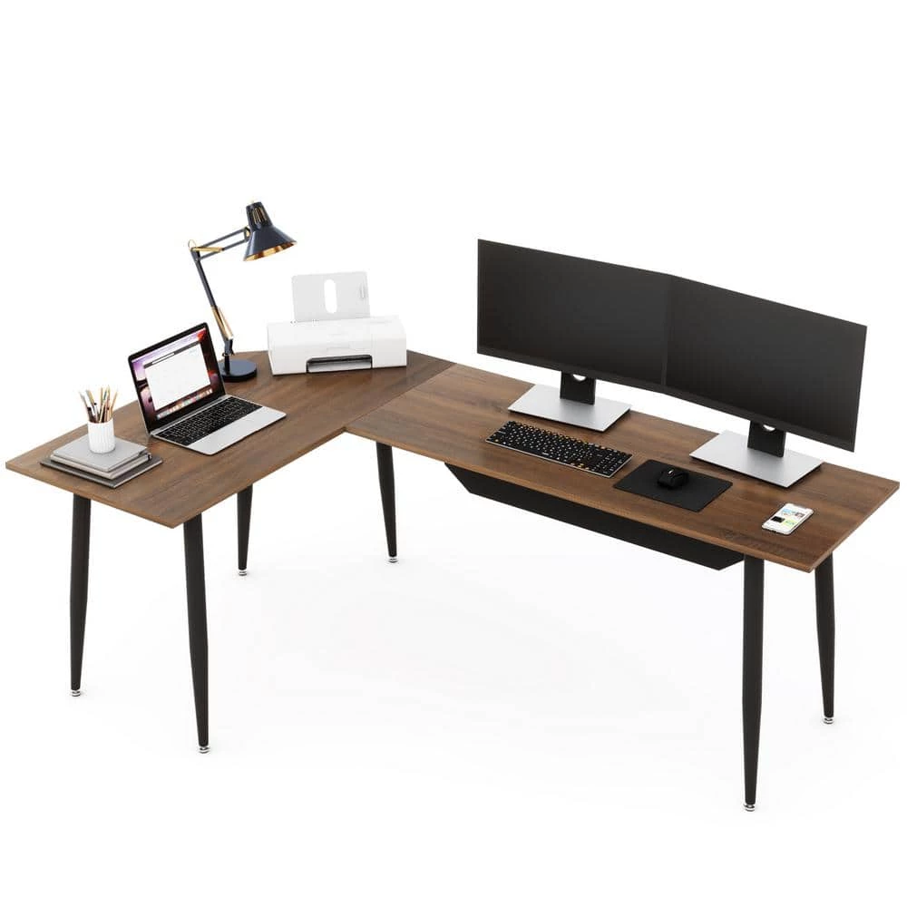 Perry 68.9 in. L-Shaped Dark Walnut Executive Office Desk, Industrial Business Furniture Set with Front Baffle by TRIBESIGNS WAY TO ORIGIN 12 Perry 68.9 in. L-Shaped Dark Walnut Executive Office Desk, Industrial Business Furniture Set with Front Baffle by TRIBESIGNS WAY TO ORIGIN - Image 10