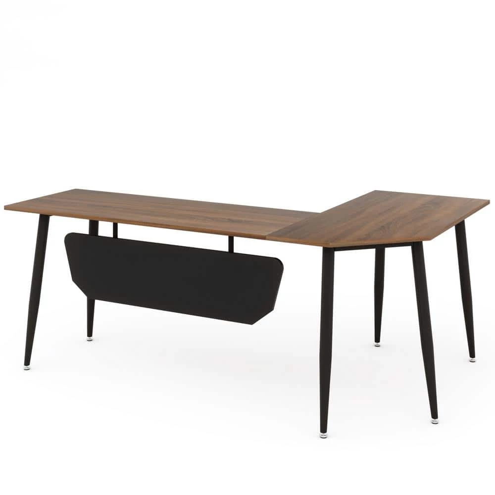 Perry 68.9 in. L-Shaped Dark Walnut Executive Office Desk, Industrial Business Furniture Set with Front Baffle by TRIBESIGNS WAY TO ORIGIN 6 Perry 68.9 in. L-Shaped Dark Walnut Executive Office Desk, Industrial Business Furniture Set with Front Baffle by TRIBESIGNS WAY TO ORIGIN - Image 4