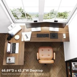 Perry 68.9 in. L-Shaped Dark Walnut Executive Office Desk, Industrial Business Furniture Set with Front Baffle by TRIBESIGNS WAY TO ORIGIN 17 Perry 68.9 in. L-Shaped Dark Walnut Executive Office Desk, Industrial Business Furniture Set with Front Baffle by TRIBESIGNS WAY TO ORIGIN -Deals Glitzhome Store dark walnut tribesigns way to origin executive desks hd ggxk00126 c3 1000