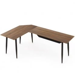 Perry 68.9 in. L-Shaped Dark Walnut Executive Office Desk, Industrial Business Furniture Set with Front Baffle by TRIBESIGNS WAY TO ORIGIN 21 Perry 68.9 in. L-Shaped Dark Walnut Executive Office Desk, Industrial Business Furniture Set with Front Baffle by TRIBESIGNS WAY TO ORIGIN -Deals Glitzhome Store dark walnut tribesigns way to origin executive desks hd ggxk00126 fa 1000