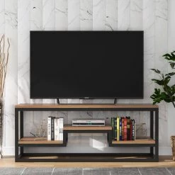 Baade 59 in. Dark Walnut TV Stand Fits TV's up to 60 in. with 3 Storage Shelves by TRIBESIGNS WAY TO ORIGIN -Deals Glitzhome Store dark walnut tribesigns way to origin tv stands hd f1094 31 1000