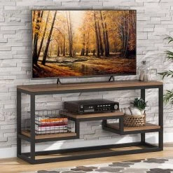 Baade 59 in. Dark Walnut TV Stand Fits TV's up to 60 in. with 3 Storage Shelves by TRIBESIGNS WAY TO ORIGIN -Deals Glitzhome Store dark walnut tribesigns way to origin tv stands hd f1094 c3 1000