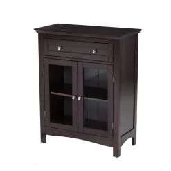 32.11 in. H Wooden Espresso Floor Storage Cabinet With Double Doors by Glitzhome -Deals Glitzhome Store espresso glitzhome accent cabinets gh1001003541 1f 1000