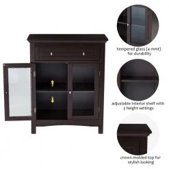 32.11 in. H Wooden Espresso Floor Storage Cabinet With Double Doors by Glitzhome -Deals Glitzhome Store espresso glitzhome accent cabinets gh1001003541 4f 1000