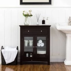 32.11 in. H Wooden Espresso Floor Storage Cabinet With Double Doors by Glitzhome