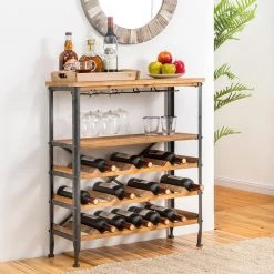 34.25 in. H Vintage Floor Wine Bottle and Glass Rack by Glitzhome -Deals Glitzhome Store glitzhome wine racks 2008600007 31 1000