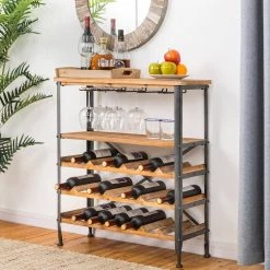 34.25 in. H Vintage Floor Wine Bottle and Glass Rack by Glitzhome -Deals Glitzhome Store glitzhome wine racks 2008600007 44 1000