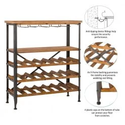 34.25 in. H Vintage Floor Wine Bottle and Glass Rack by Glitzhome -Deals Glitzhome Store glitzhome wine racks 2008600007 4f 1000