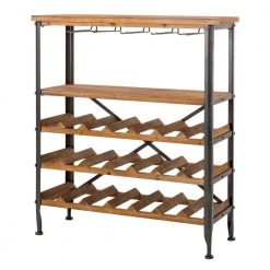 34.25 in. H Vintage Floor Wine Bottle and Glass Rack by Glitzhome