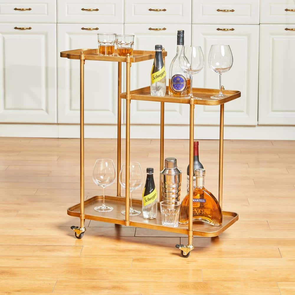 31.00 in. H Golden Deluxe 3-Tier Metal Kitchen Bar Cart by Glitzhome 4 31.00 in. H Golden Deluxe 3-Tier Metal Kitchen Bar Cart by Glitzhome - Image 2