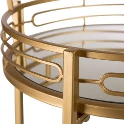 27 in. H Deluxe Gold Metal Round Mirrored Bar Cart by Glitzhome -Deals Glitzhome Store gold glitzhome bar carts gh1010202648 4f 1000