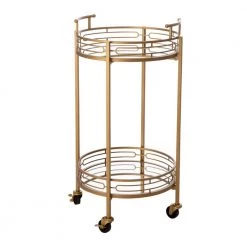 27 in. H Deluxe Gold Metal Round Mirrored Bar Cart by Glitzhome