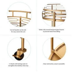 27 in. H Deluxe Gold Metal Round Mirrored Bar Cart by Glitzhome -Deals Glitzhome Store gold glitzhome bar carts gh1010202648 c3 1000