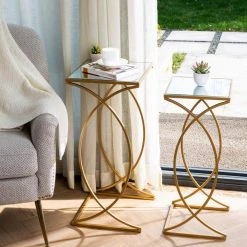 Gold Metal with Glass Accent Table (Set of 2) by Glitzhome -Deals Glitzhome Store gold glitzhome coffee tables gh1002202300 1f 1000