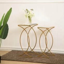 Gold Metal with Glass Accent Table (Set of 2) by Glitzhome -Deals Glitzhome Store gold glitzhome coffee tables gh1002202300 44 1000