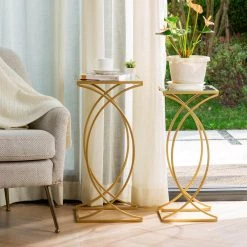 Gold Metal with Glass Accent Table (Set of 2) by Glitzhome
