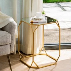 Gold Metal with Glass Accent Table (Set of 2) by Glitzhome -Deals Glitzhome Store gold glitzhome coffee tables gh1002202301 31 1000