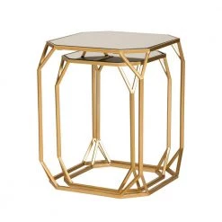 Gold Metal with Glass Accent Table (Set of 2) by Glitzhome -Deals Glitzhome Store gold glitzhome coffee tables gh1002202301 4f 1000