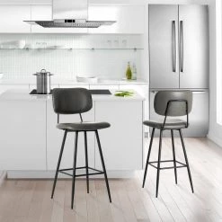 43 in.H Gray High Back PU Leather Bar Stool (Set of 2) by Glitzhome -Deals Glitzhome Store gray glitzhome bar stools 2000600002 31 1000