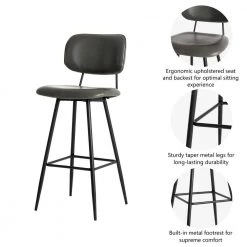 43 in.H Gray High Back PU Leather Bar Stool (Set of 2) by Glitzhome -Deals Glitzhome Store gray glitzhome bar stools 2000600002 c3 1000