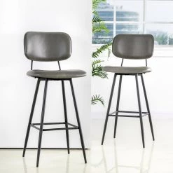 43 in.H Gray High Back PU Leather Bar Stool (Set of 2) by Glitzhome -Deals Glitzhome Store gray glitzhome bar stools 2000600002 fa 1000