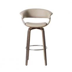 40.5 in. H Mid-Century Modern Gray PU Leather/ Oak bentwood Swivel Chair Low Back Bar Stool (Set of 2) by Glitzhome -Deals Glitzhome Store gray glitzhome bar stools 2000900025 1f 1000