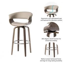 40.5 in. H Mid-Century Modern Gray PU Leather/ Oak bentwood Swivel Chair Low Back Bar Stool (Set of 2) by Glitzhome -Deals Glitzhome Store gray glitzhome bar stools 2000900025 4f 1000