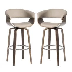 40.5 in. H Mid-Century Modern Gray PU Leather/ Oak bentwood Swivel Chair Low Back Bar Stool (Set of 2) by Glitzhome