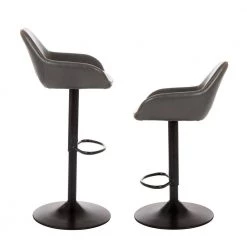 42.72 in. H Gray Mid-Century Modern Leatherette Gaslift Metal Frame Adjustable Swivel Low Back Bar Stool (Set of 2) by Glitzhome -Deals Glitzhome Store gray glitzhome bar stools gh1010202155 4f 1000