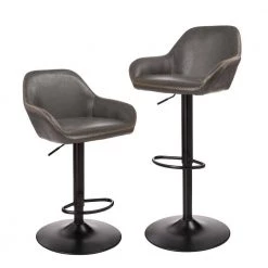 42.72 in. H Gray Mid-Century Modern Leatherette Gaslift Metal Frame Adjustable Swivel Low Back Bar Stool (Set of 2) by Glitzhome -Deals Glitzhome Store gray glitzhome bar stools gh1010202155 c3 1000
