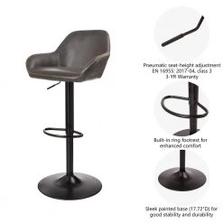 42.72 in. H Gray Mid-Century Modern Leatherette Gaslift Metal Frame Adjustable Swivel Low Back Bar Stool (Set of 2) by Glitzhome -Deals Glitzhome Store gray glitzhome bar stools gh1010202155 d4 1000