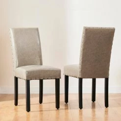 Upholstered Gray PU Dining Side Chair with Studded Decor (Set of 2) by Glitzhome -Deals Glitzhome Store gray glitzhome dining chairs 2000600005 31 1000