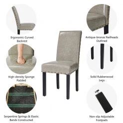 Upholstered Gray PU Dining Side Chair with Studded Decor (Set of 2) by Glitzhome -Deals Glitzhome Store gray glitzhome dining chairs 2000600005 c3 1000