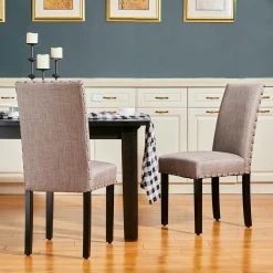 Upholstered Gray Fabric Dining Side Chair with Studded Decor (Set of 2) by Glitzhome
