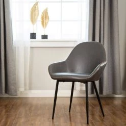 Mid Century Modern Gray Leatherette Dining Armchair (Set of 2) by Glitzhome -Deals Glitzhome Store gray glitzhome dining chairs gh1005202154 31 1000