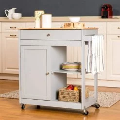 34.25 in.H Gray Wooden Basic Kitchen Island with 1 Drawer+1 Door+2 Tier by Glitzhome