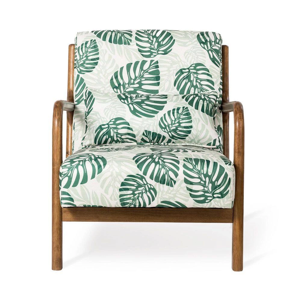 Mid-Century Modern Green Patterned Fabric Accent Armchair with Walnut Ruberwood Frame (Set of 2) by Glitzhome 7 Mid-Century Modern Green Patterned Fabric Accent Armchair with Walnut Ruberwood Frame (Set of 2) by Glitzhome - Image 5