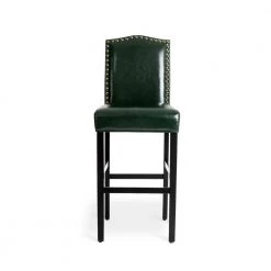 45 in. H Hunter Green High Back Solid Rubberwood Frame Upholstered PU Bar Stool with Studded Decor (Set of 4) by Glitzhome -Deals Glitzhome Store green glitzhome bar stools 2026100002 1f 1000