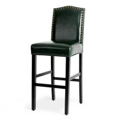 45 in. H Hunter Green High Back Solid Rubberwood Frame Upholstered PU Bar Stool with Studded Decor (Set of 4) by Glitzhome -Deals Glitzhome Store green glitzhome bar stools 2026100002 44 1000