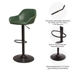 42.72 in. H Green Mid-Century Modern Leatherette Gaslift Metal Frame Adjustable Swivel Low Back Bar Stool (Set of 2) by Glitzhome -Deals Glitzhome Store green glitzhome bar stools gh1010202758 c3 1000