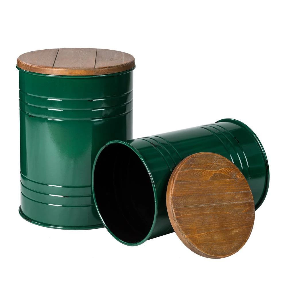 14.5 in. W Green Round Wood Storage End Table or Accent Table or Stool with Solid Wood Lid (2-Pack) by Glitzhome 7 14.5 in. W Green Round Wood Storage End Table or Accent Table or Stool with Solid Wood Lid (2-Pack) by Glitzhome - Image 5