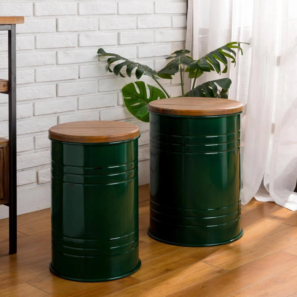 14.5 in. W Green Round Wood Storage End Table or Accent Table or Stool with Solid Wood Lid (2-Pack) by Glitzhome 10 14.5 in. W Green Round Wood Storage End Table or Accent Table or Stool with Solid Wood Lid (2-Pack) by Glitzhome - Image 8