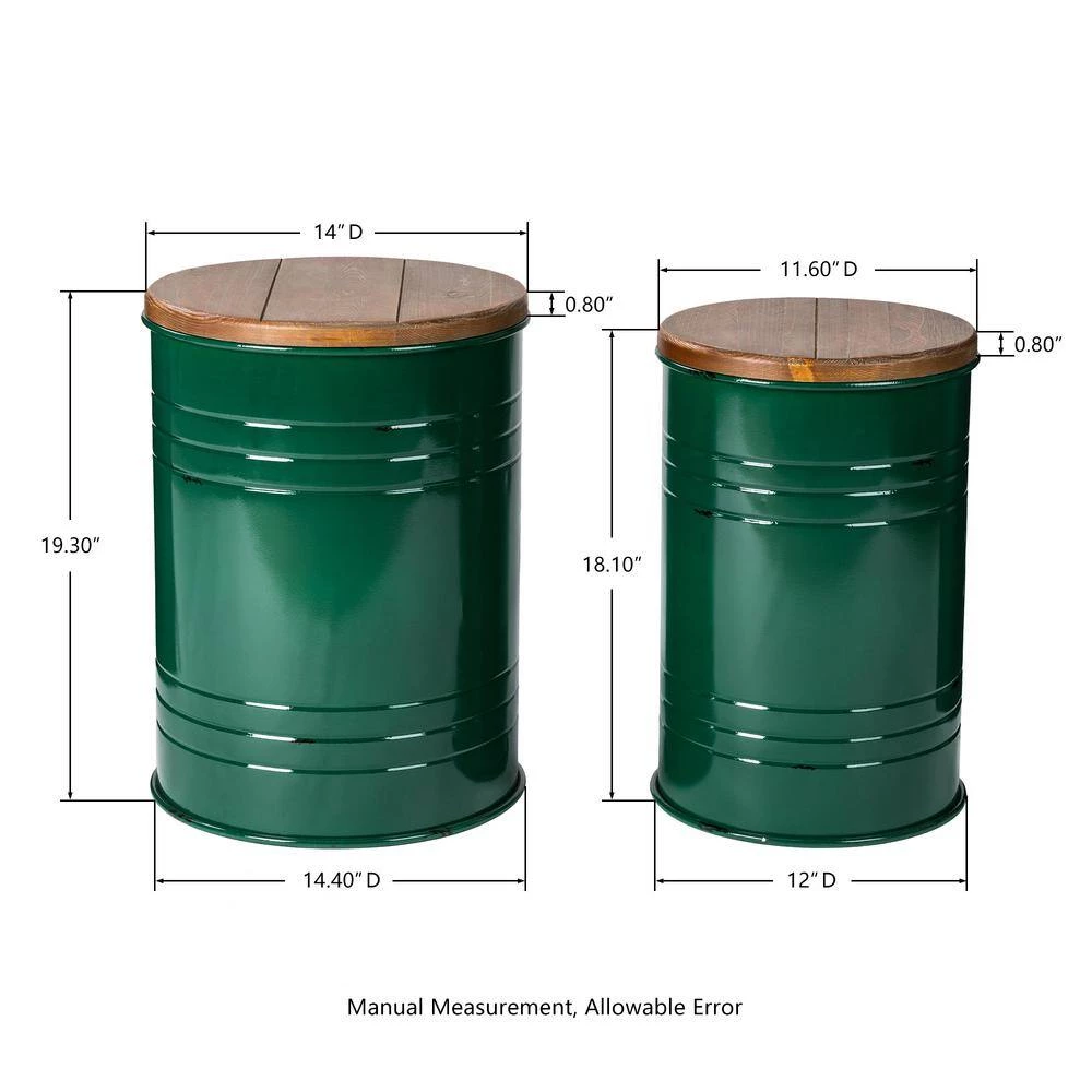 14.5 in. W Green Round Wood Storage End Table or Accent Table or Stool with Solid Wood Lid (2-Pack) by Glitzhome 5 14.5 in. W Green Round Wood Storage End Table or Accent Table or Stool with Solid Wood Lid (2-Pack) by Glitzhome - Image 3