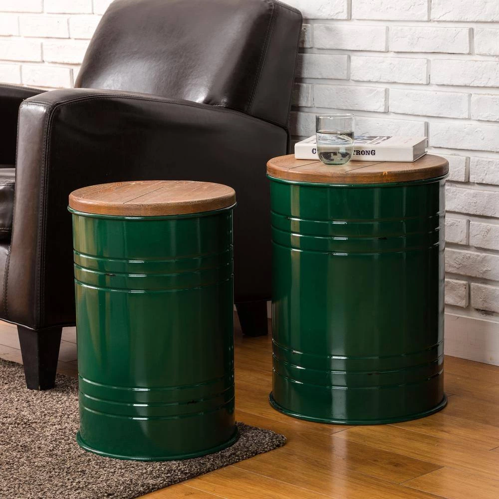 14.5 in. W Green Round Wood Storage End Table or Accent Table or Stool with Solid Wood Lid (2-Pack) by Glitzhome 4 14.5 in. W Green Round Wood Storage End Table or Accent Table or Stool with Solid Wood Lid (2-Pack) by Glitzhome - Image 2
