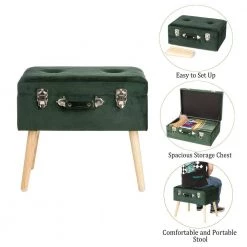 19.69 in. L Hunter Velvet Green Upholstered Storage Stool by Glitzhome -Deals Glitzhome Store green glitzhome ottomans 2001300005 1f 1000