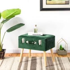 19.69 in. L Hunter Velvet Green Upholstered Storage Stool by Glitzhome -Deals Glitzhome Store green glitzhome ottomans 2001300005 31 1000