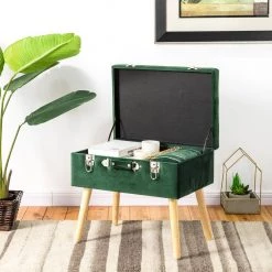 19.69 in. L Hunter Velvet Green Upholstered Storage Stool by Glitzhome -Deals Glitzhome Store green glitzhome ottomans 2001300005 76 1000