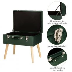 19.69 in. L Hunter Velvet Green Upholstered Storage Stool by Glitzhome -Deals Glitzhome Store green glitzhome ottomans 2001300005 c3 1000